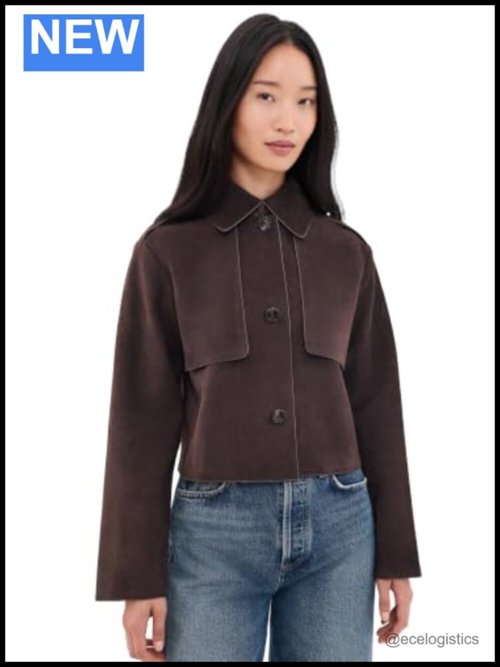 Theory Women's Crop Trench Suede Leather Jacket Long Sleeve